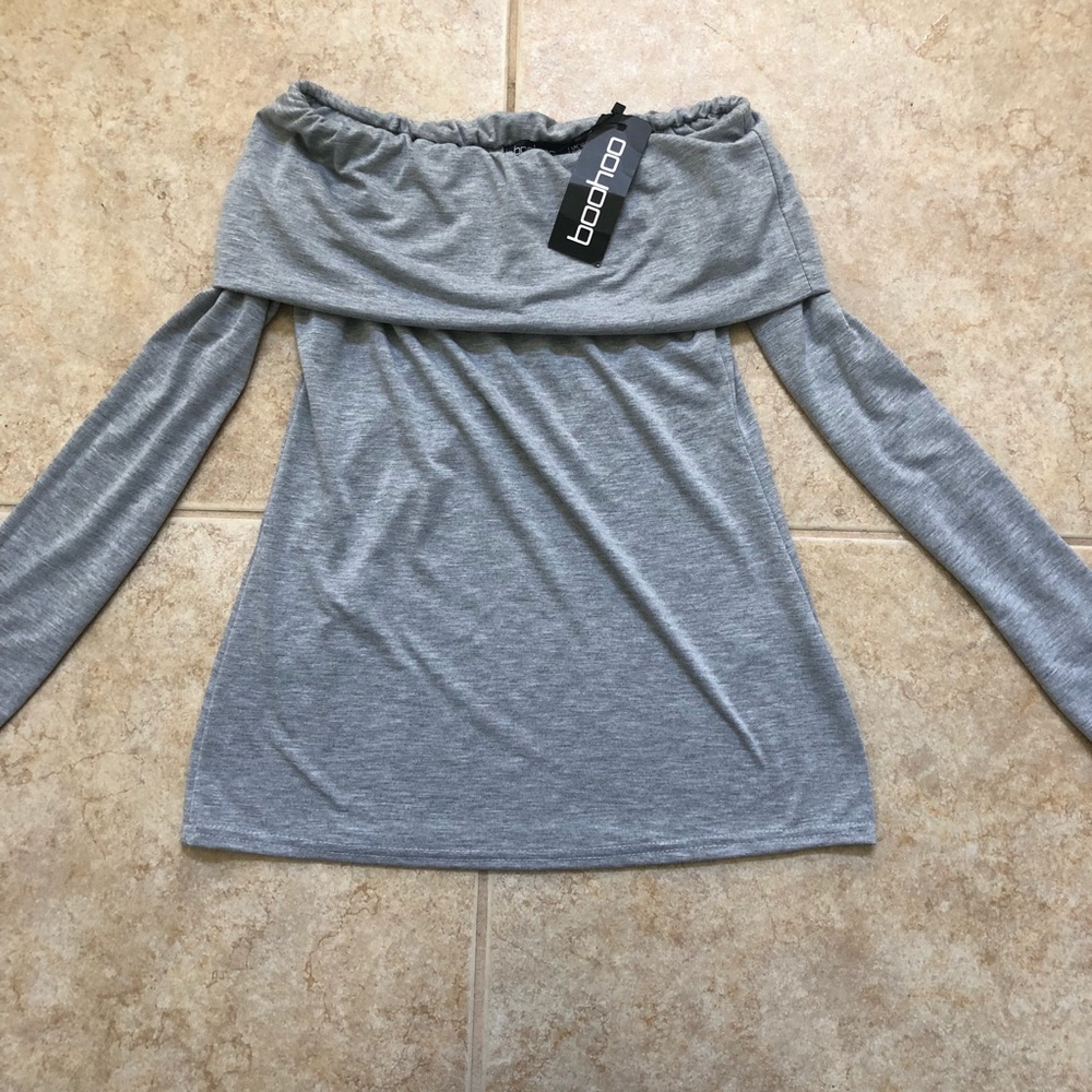 NEW Grey Off the shoulder top BOOHOO